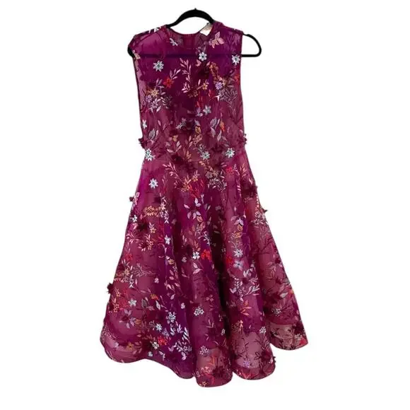 Bronx and Branco Saba Floral appliqu Embroidered Midi Dress Burgundy L